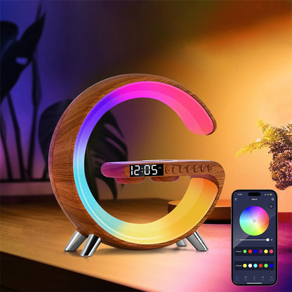 G Shape LED Lamp Bluetooth Speaker Wireless Charger RGB Night Light Alarm Clock Smart Bedside Lamp