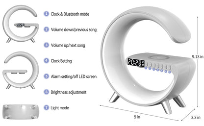 G Shape LED Lamp Bluetooth Speaker Wireless Charger RGB Night Light Alarm Clock Smart Bedside Lamp