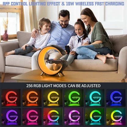 G Shape LED Lamp Bluetooth Speaker Wireless Charger RGB Night Light Alarm Clock Smart Bedside Lamp
