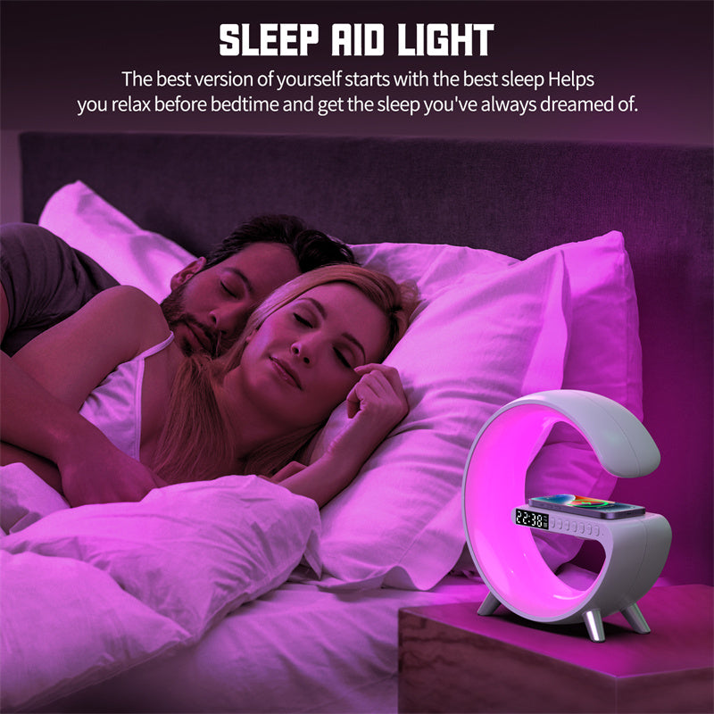 G Shape LED Lamp Bluetooth Speaker Wireless Charger RGB Night Light Alarm Clock Smart Bedside Lamp
