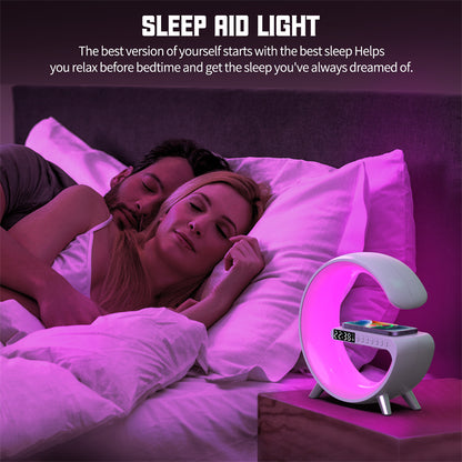 G Shape LED Lamp Bluetooth Speaker Wireless Charger RGB Night Light Alarm Clock Smart Bedside Lamp