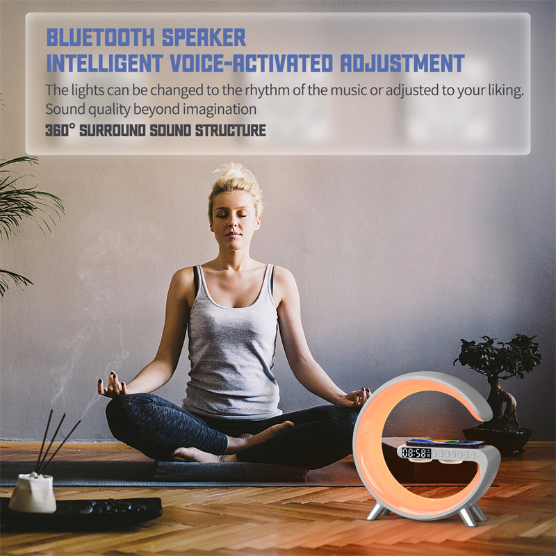G Shape LED Lamp Bluetooth Speaker Wireless Charger RGB Night Light Alarm Clock Smart Bedside Lamp