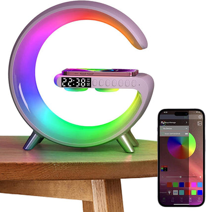 G Shape LED Lamp Bluetooth Speaker Wireless Charger RGB Night Light Alarm Clock Smart Bedside Lamp