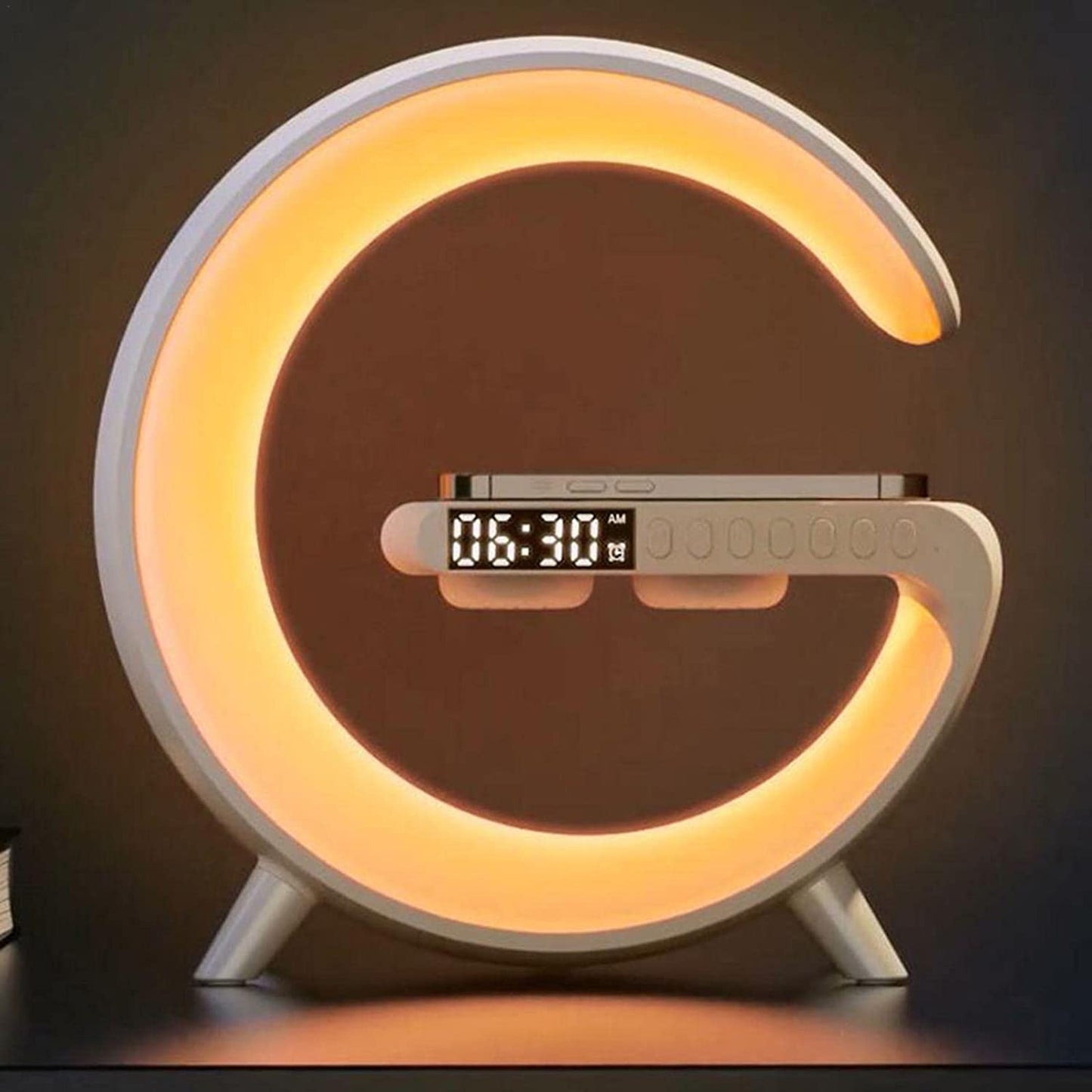 G Shape LED Lamp Bluetooth Speaker Wireless Charger RGB Night Light Alarm Clock Smart Bedside Lamp