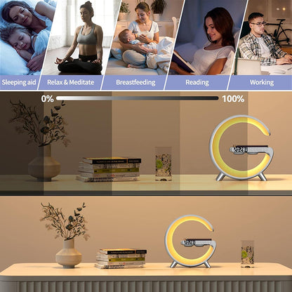 G Shape LED Lamp Bluetooth Speaker Wireless Charger RGB Night Light Alarm Clock Smart Bedside Lamp