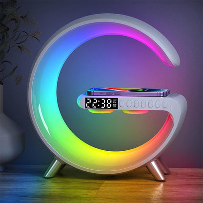 G Shape LED Lamp Bluetooth Speaker Wireless Charger RGB Night Light Alarm Clock Smart Bedside Lamp