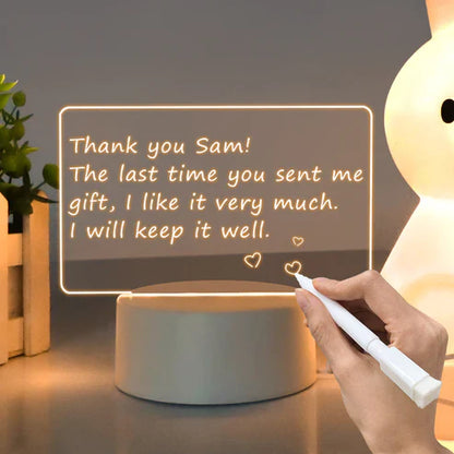LED Acrylic Message Board Night Light USB Erasable Note Board with Pen Creative Writing Lamp Warm Glow Night Light Desk Decor